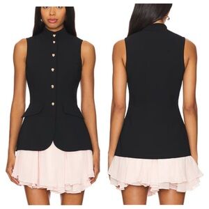 Amanda Uprichard Black Sleeveless Peplum Mini Dress with Blush Ruffle Hem